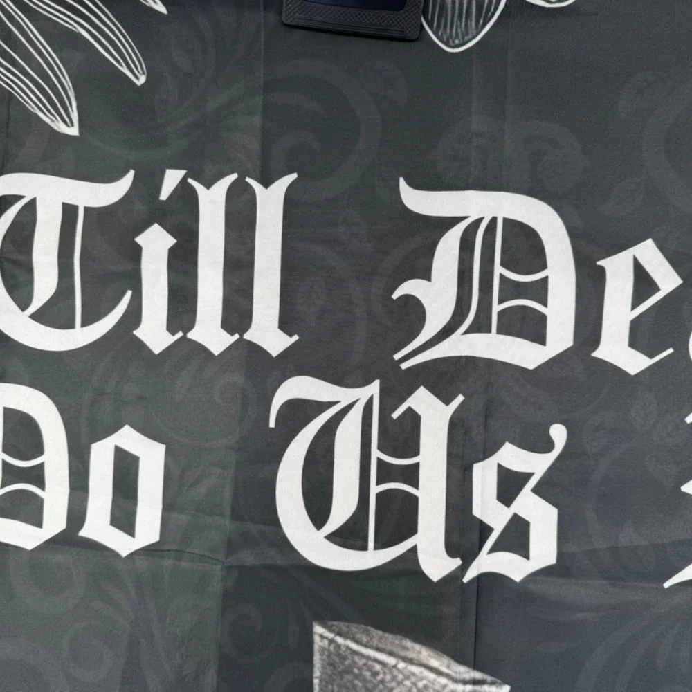 Till Death Do Us Part Skeleton Wedding Tapestry Black White Goth Wall Hanging